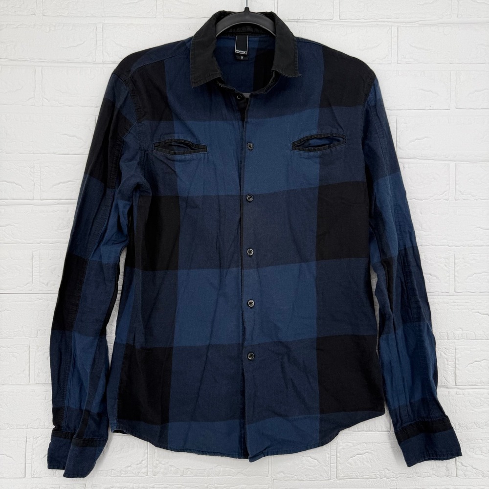 Lifetime Button Down Shirt Women S Blue Black Buffalo Plaid Long Sleeve Flannel